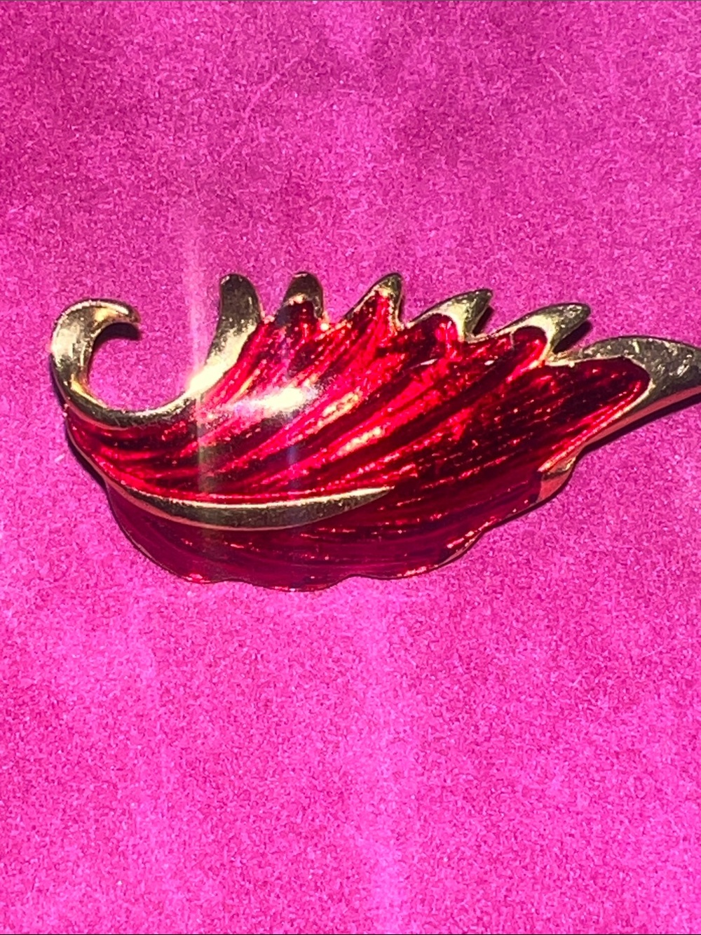 Enamel Red Gold Leaf Brooch - MCM Style